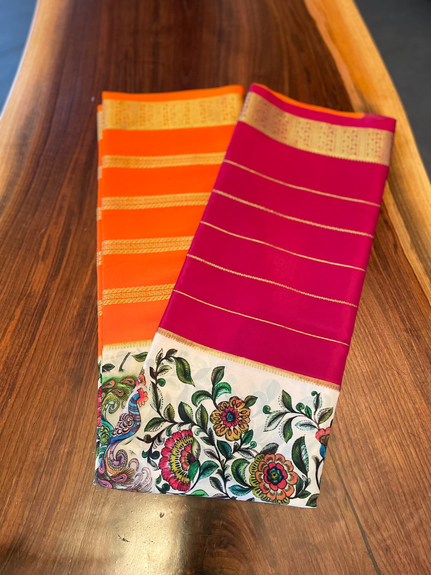 Pure Mysore Silk saree - Double sided border/printed body (135gsm)