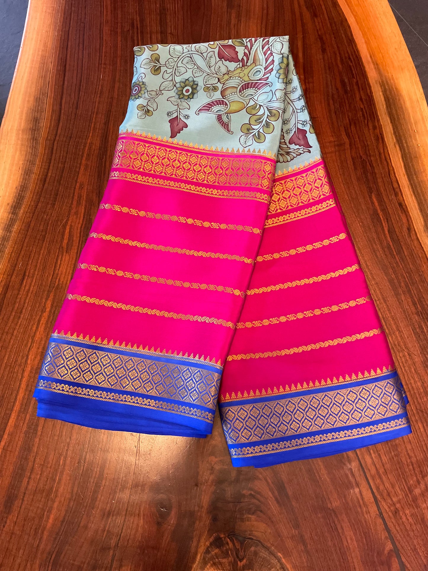 Pure Mysore Silk saree - Double sided contrast border with printed body (135gsm)