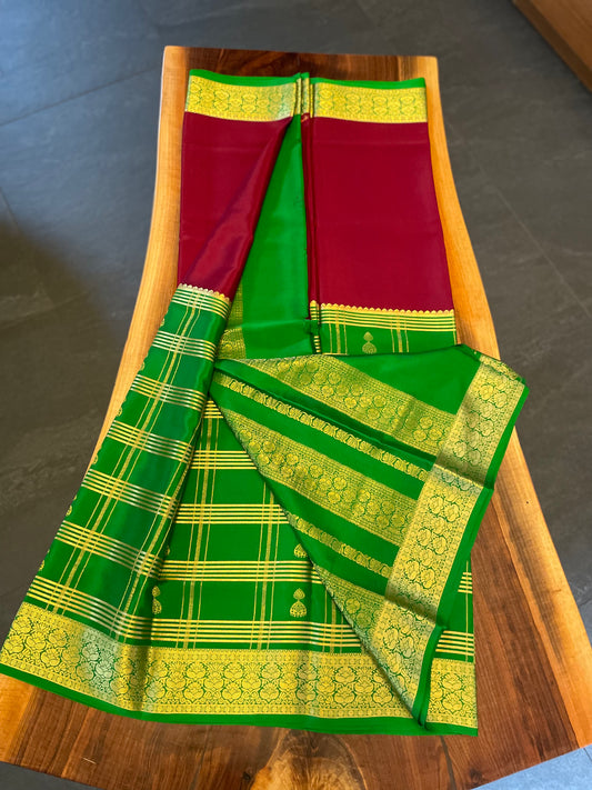 Pure Mysore Silk Saree - Double Sided lined border(130gsm)