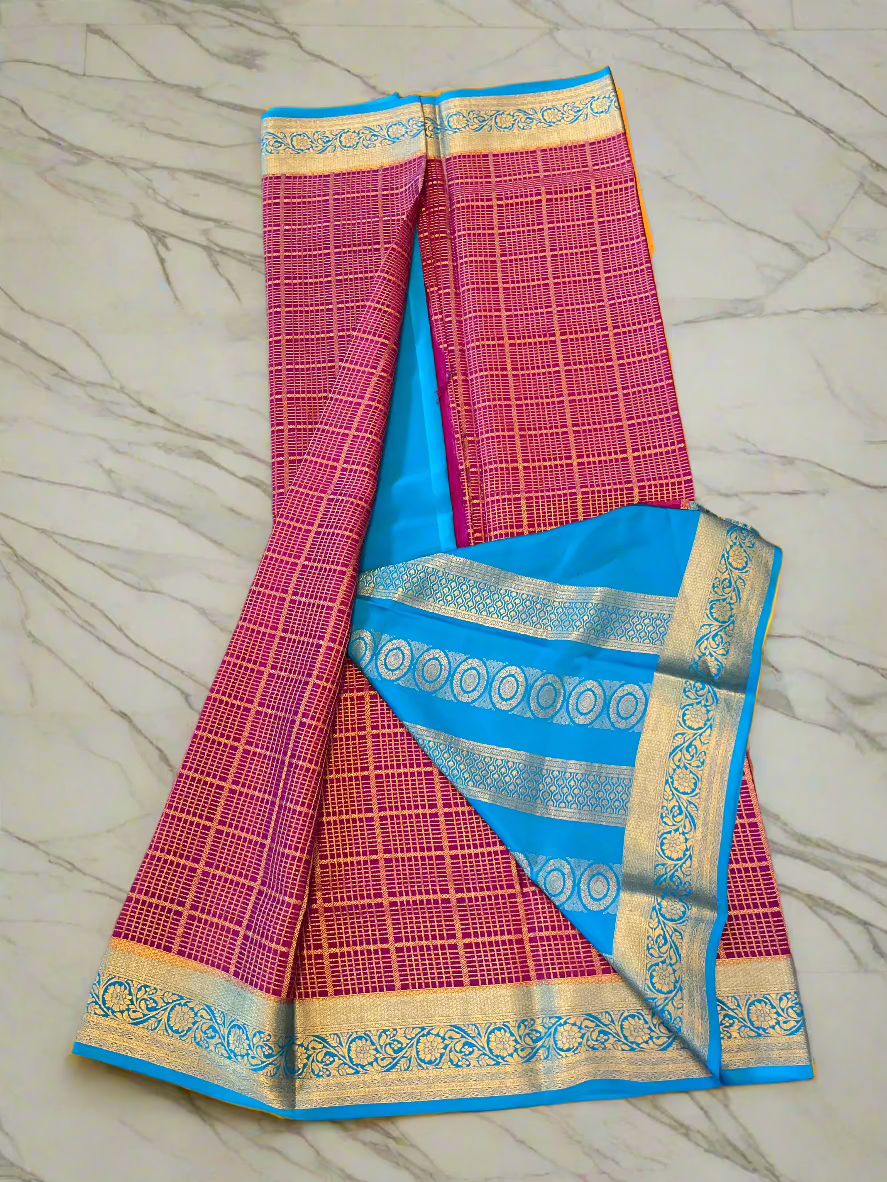 Pure Mysore Silk saree - Double Sided contrast Border(140gsm)