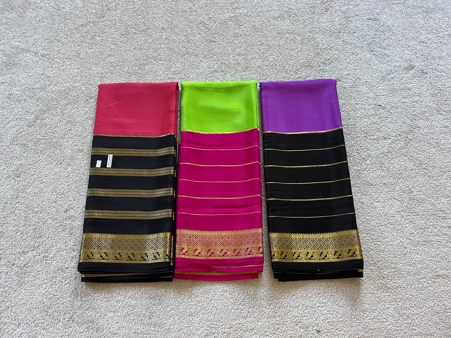 Pure Mysore Silk Saree - Double Sided lined border(130gsm)