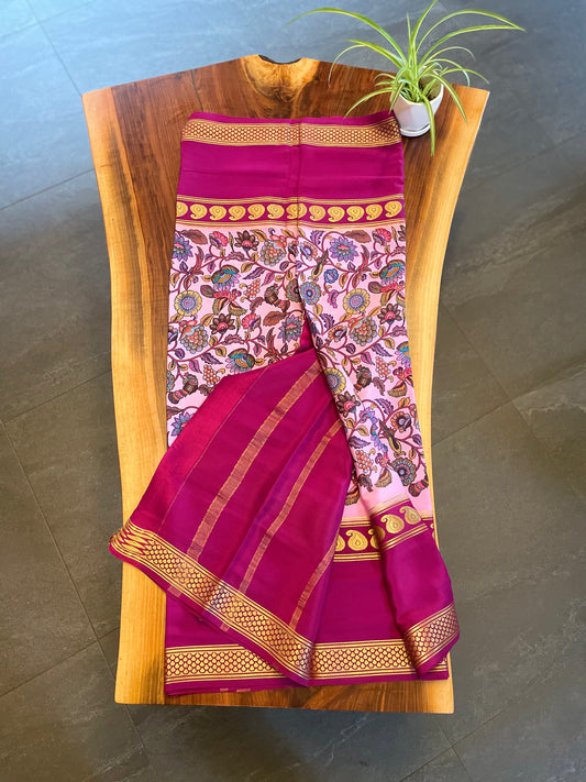 Pure Mysore Silk saree - Double sided border with printed body (135gsm)