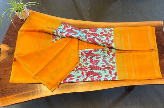 Pure Mysore Silk saree - Double sided border with printed body (135gsm)