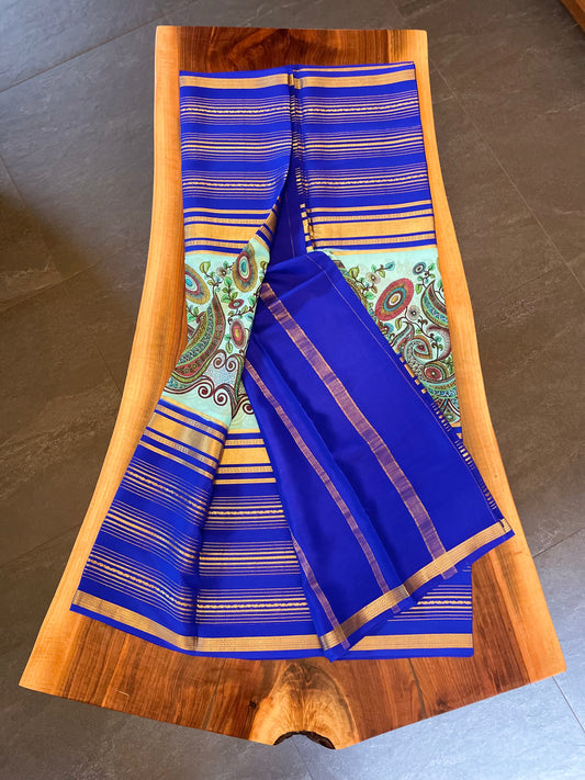 Pure Mysore Silk saree - Double sided border with printed body (135gsm)