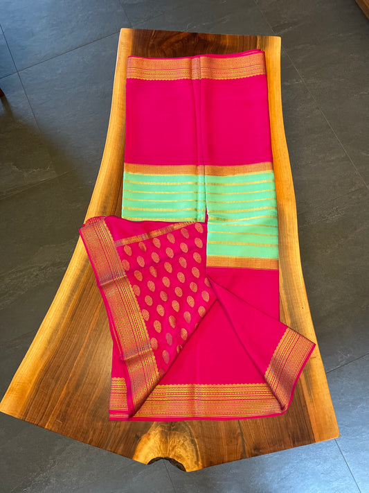 Pure Mysore Silk saree - Double Sided contrast Border(140gsm)