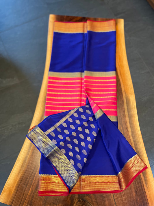 Pure Mysore Silk saree - Double Sided contrast Border(140gsm)