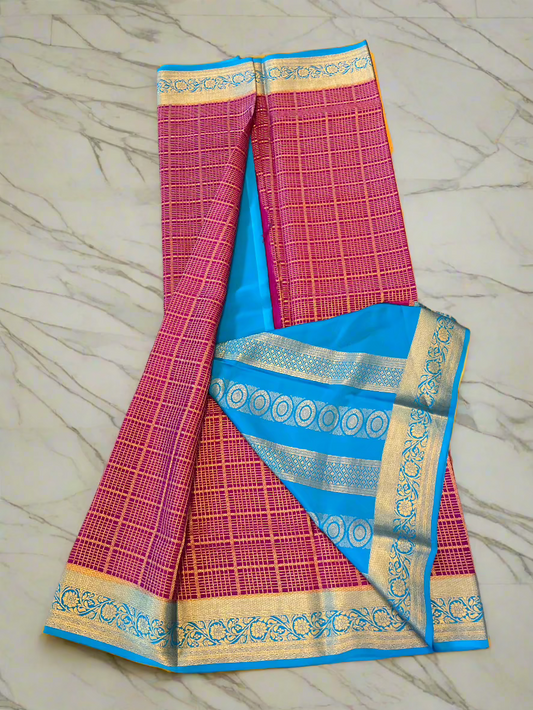 Pure Mysore Silk saree - Double Sided contrast Border(140gsm)