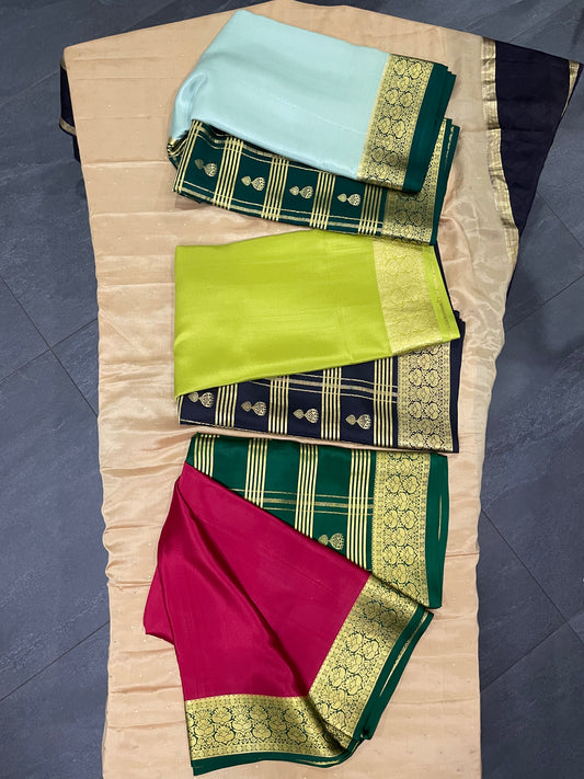 Pure Mysore Silk Saree - Double Sided lined border(130gsm)