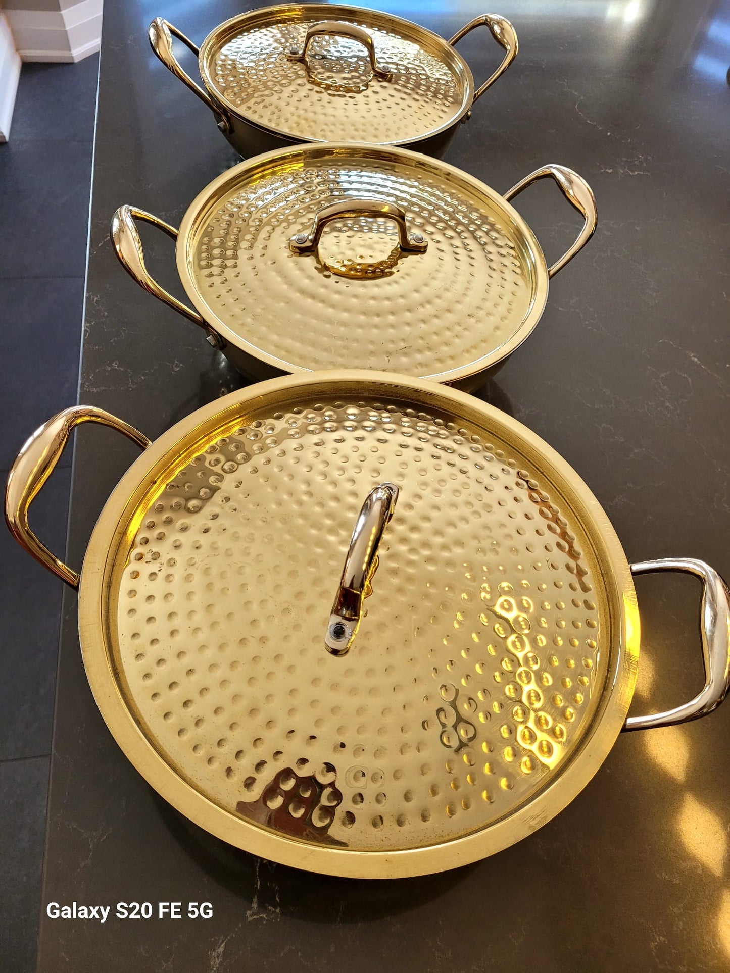 Brass Kadai/Wok with glass lid - Set of 3