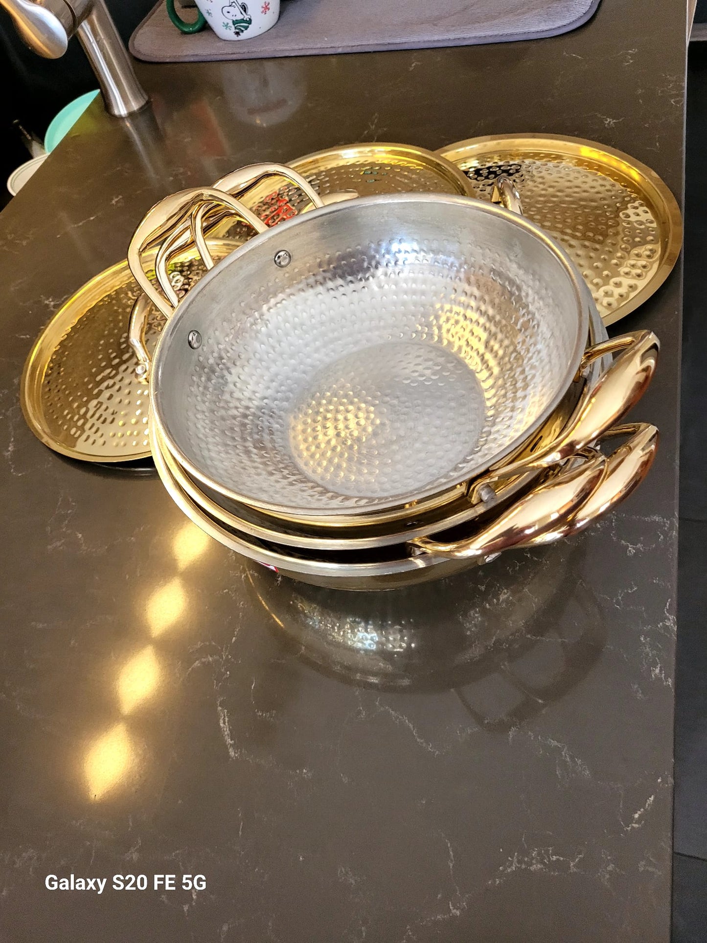 Brass Kadai/Wok with glass lid - Set of 3