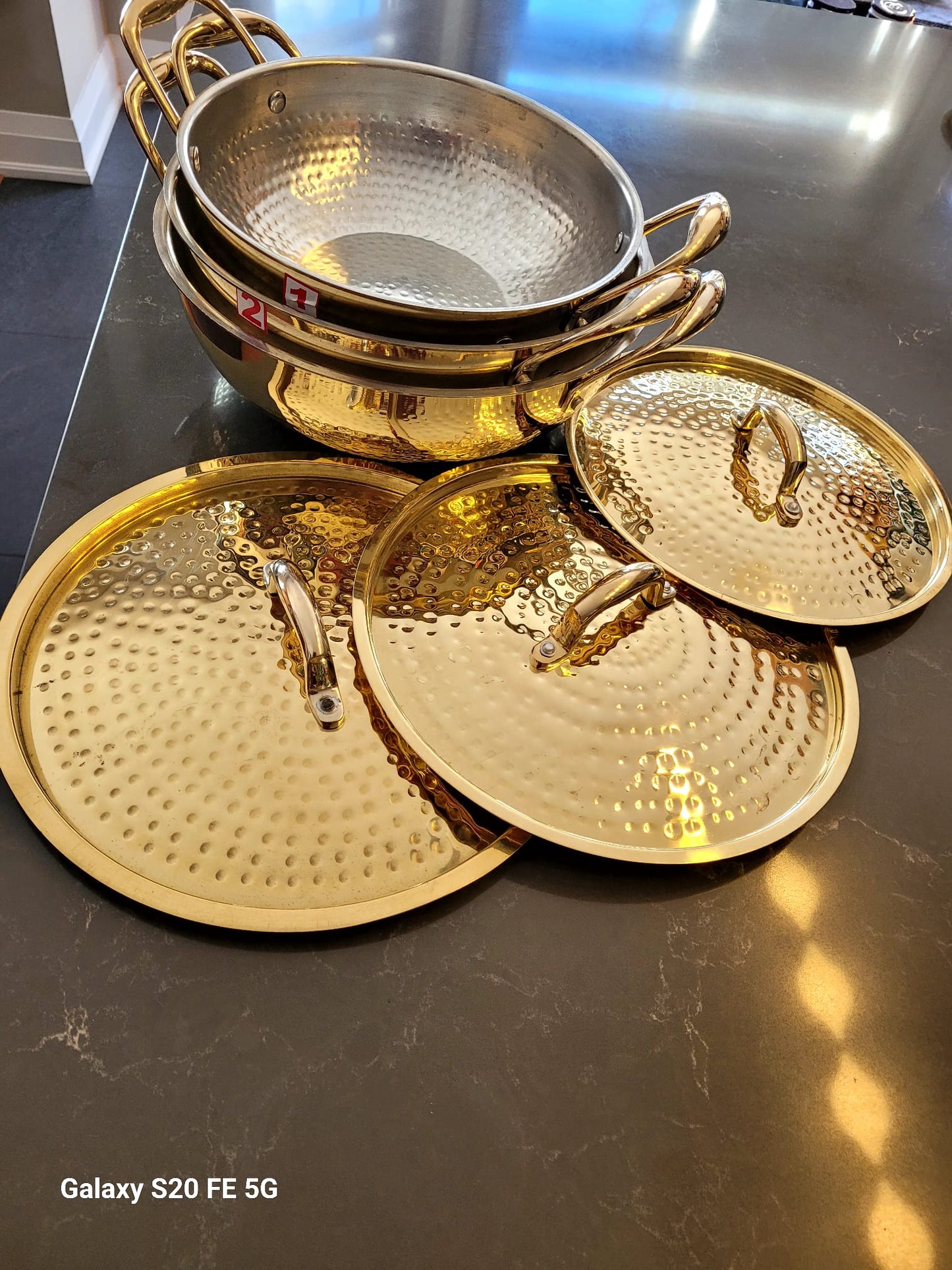 Brass Kadai/Wok with glass lid - Set of 3